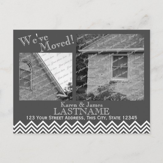住所の変更Chevronパターンとフォトグレー 案内ポストカード (正面)
