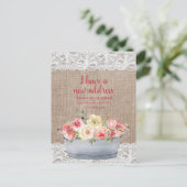 住所の変更Metal Tub Pink Cream Flowers ポストカード (スタンド正面)