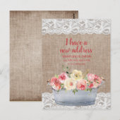 住所の変更Metal Tub Pink Cream Flowers ポストカード (正面/裏面)