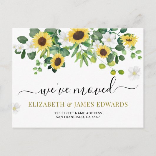 住所の引っ越しました水彩ひまわり 案内ポストカード (正面)