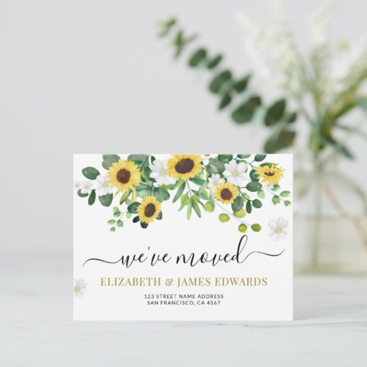 住所の引っ越しました水彩ひまわり 案内ポストカード (スタンド正面)