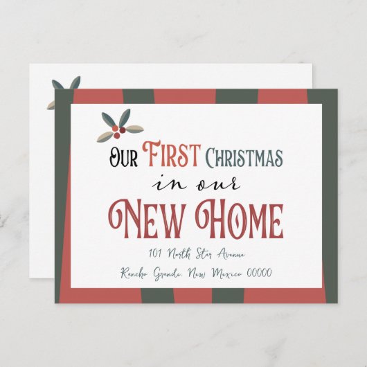住所の新しいクリスマスの新しい家の変更 案内ポストカード (正面/裏面)