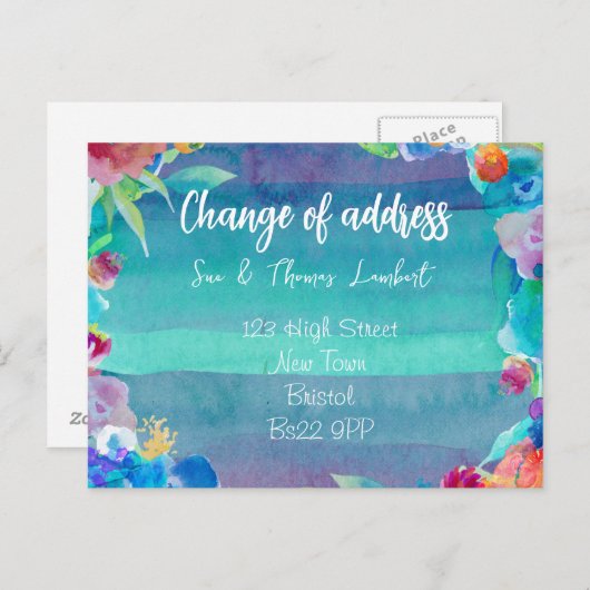 住所の水の色のはがきの変更 案内ポストカード (正面/裏面)