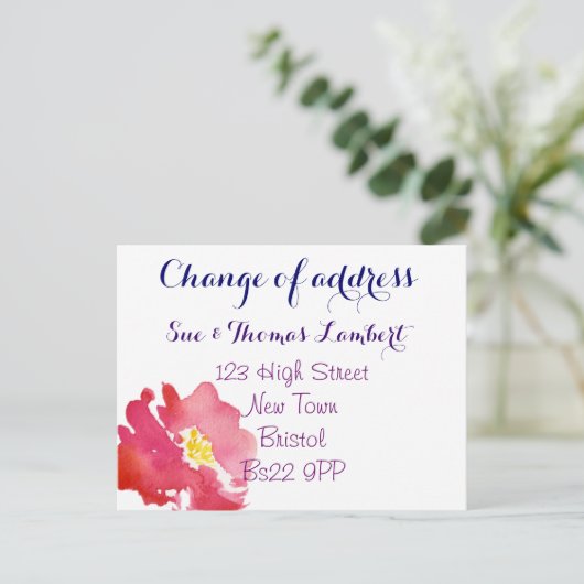 住所の水の色のはがきの変更 案内ポストカード (スタンド正面)