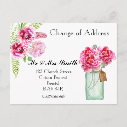 住所の水の色の花の変更 案内ポストカード (正面)