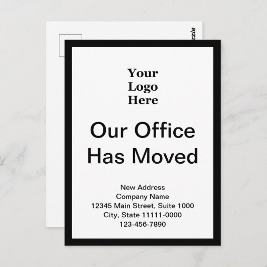 住所の白黒の両面のビジネス変更 ポストカード (正面/裏面)