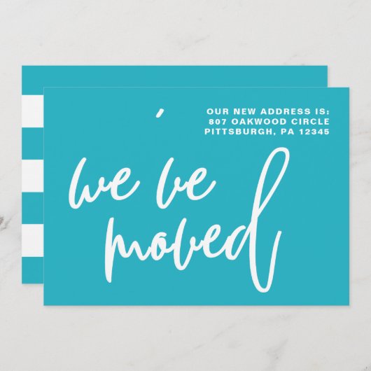 住所の青ストライプ白の変更 案内状 (正面/裏面)