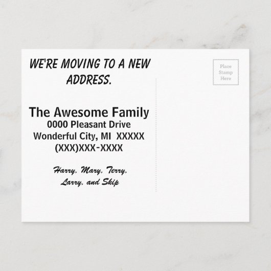 住所はがきのおもしろい変更を移動する 案内ポストカード (裏面)