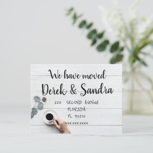 住所はがきの変更コーヒーを移動した 案内ポストカード (スタンド正面)