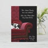 住所はがきの子犬のソファ変更 案内状 (スタンド正面)