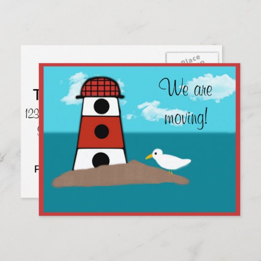 住所はがきの灯台とカモメの変更 案内ポストカード (正面/裏面)