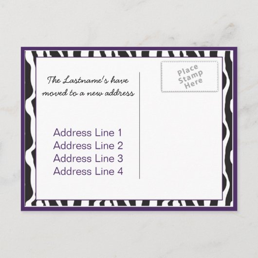 住所はがきの紫ゼブラ印刷の変更 案内ポストカード (裏面)