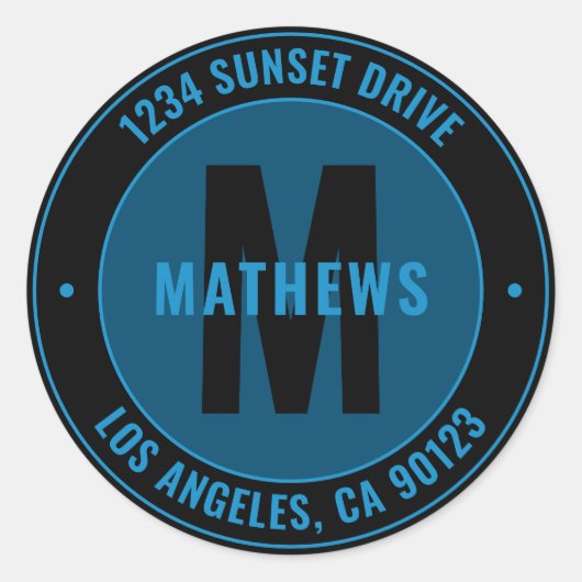 住所はっきりした、スローガンその他の文字 | 青と黒 ラウンドシール (正面)