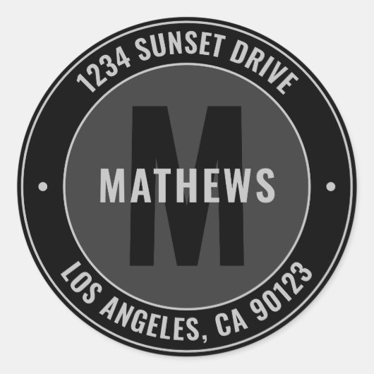 住所はっきりした、スローガンその他の文字 |黒とグレー ラウンドシール (正面)