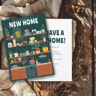 住所を変更かわいいキッチンアート 招待状