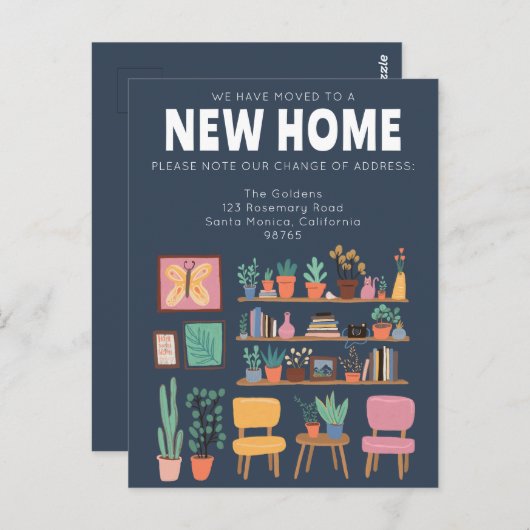 住所を変更かわいいリビングルームに移動 ポストカード (正面/裏面)
