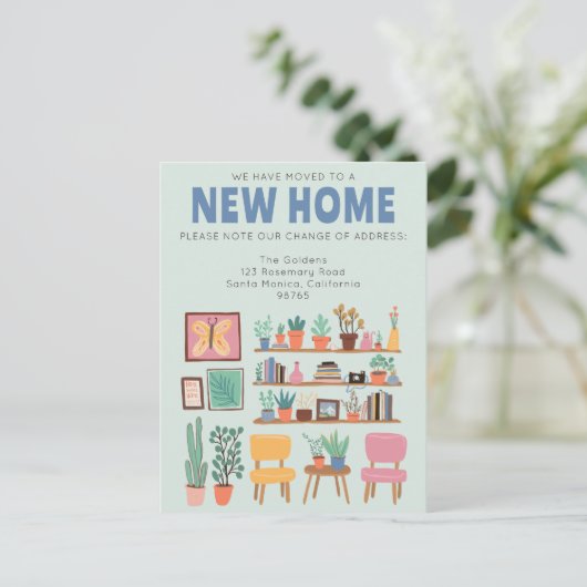 住所を変更かわいいリビングルームに移動 ポストカード (スタンド正面)