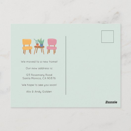 住所を変更かわいいリビングルームに移動 ポストカード (裏面)