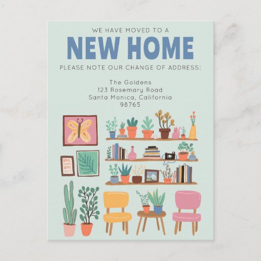 住所を変更かわいいリビングルームに移動 ポストカード (正面)