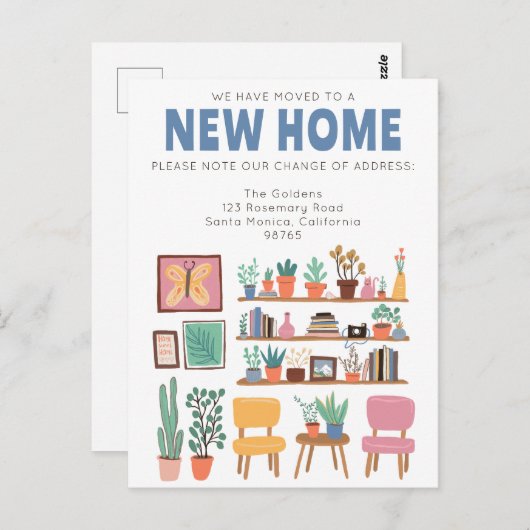 住所を変更かわいいリビングルームに移動 ポストカード (正面/裏面)