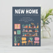 住所を変更かわいいリビングルームのカード 招待状 (スタンド正面)