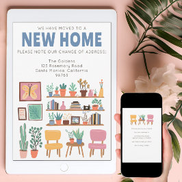 住所を変更かわいいリビングルームのカード 招待状