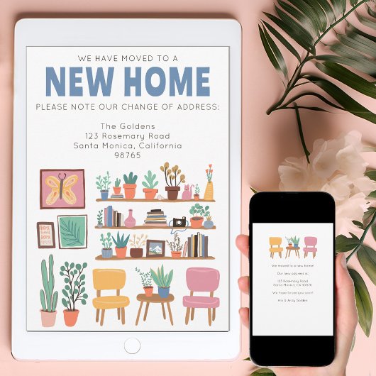 住所を変更かわいいリビングルームのカード 招待状