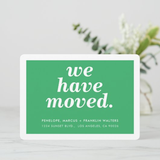 住所を緑モダンミニマルに変えた 案内状 (スタンド正面)