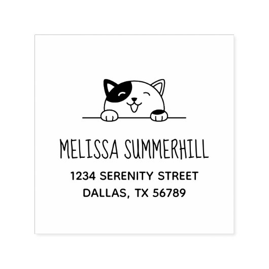 住所を覗き込むCalico Catの微笑み セルフインキングスタンプ (デザイン)