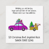 住所アナウンス紫色の車のクリスマスプレゼント エンクロージャーカード (裏面)