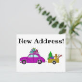 住所アナウンス紫色の車のクリスマスプレゼント ポストカード (スタンド正面)