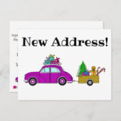 住所アナウンス紫色の車のクリスマスプレゼント ポストカード (正面/裏面)