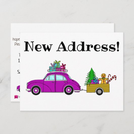 住所アナウンス紫色の車のクリスマスプレゼント ポストカード (正面/裏面)
