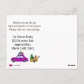 住所アナウンス紫色の車のクリスマスプレゼント ポストカード (裏面)
