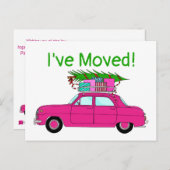 住所アナウンス紫色の車のクリスマスプレゼント ポストカード (正面/裏面)