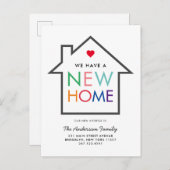 住所カラフルの新しい自宅変更の移動 案内ポストカード (正面/裏面)