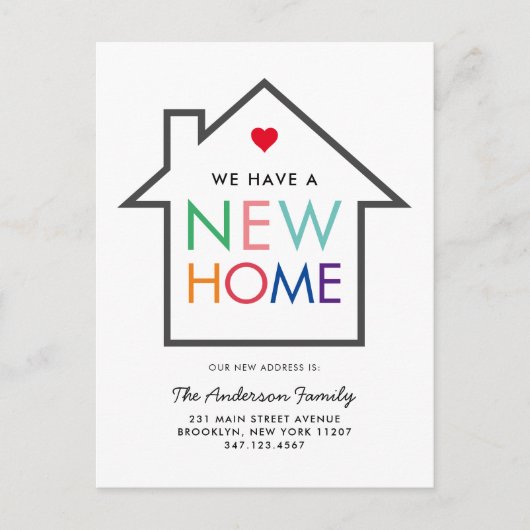 住所カラフルの新しい自宅変更の移動 案内ポストカード (正面)