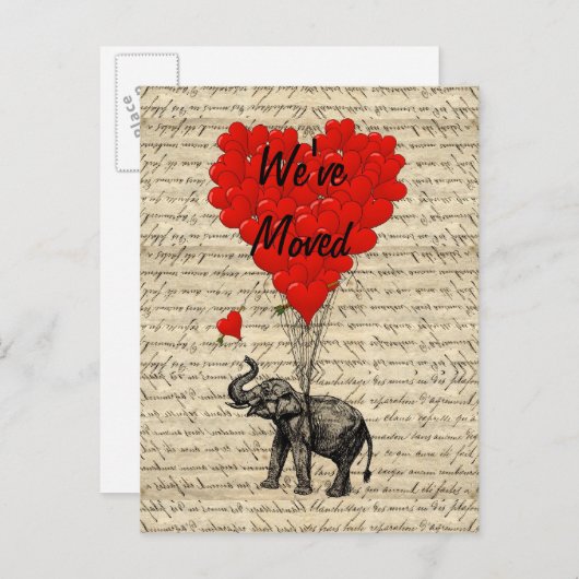 住所カードのかわいい象の変更 案内ポストカード (正面/裏面)