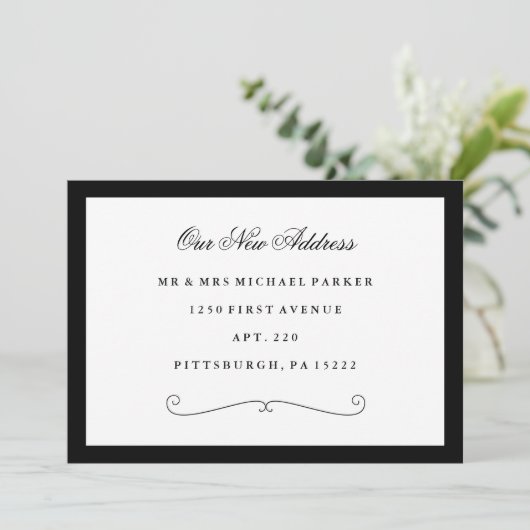 住所クラシックのエレガント白黒の変更 案内状 (スタンド正面)