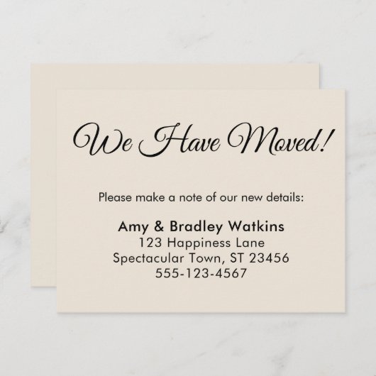 住所シンプルの変更を移動したクリーム エンクロージャーカード (正面/裏面)