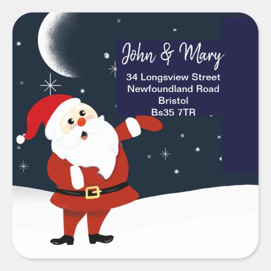 住所ステッカーの変更クリスマスサンタ スクエアシール (正面)