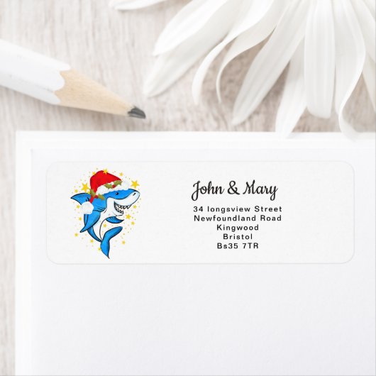 住所ステッカーの変更クリスマスシャーク ラベル (インサイチュ)