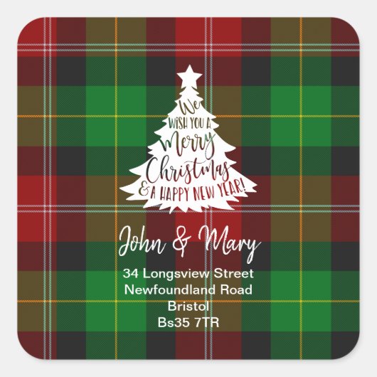 住所ステッカーの変更クリスマスタータンチェックツリー スクエアシール (正面)