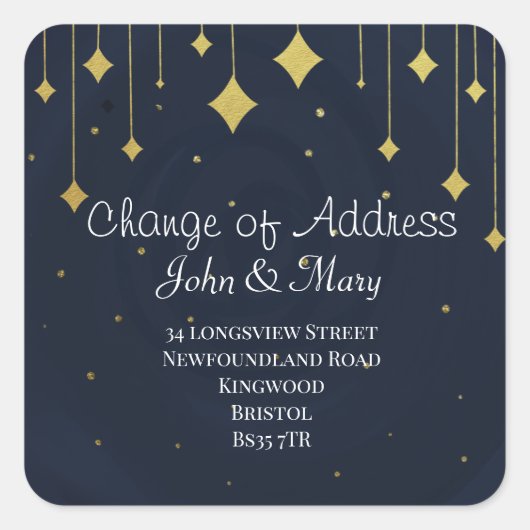 住所ステッカーの変更クリスマス金ゴールド スクエアシール (正面)
