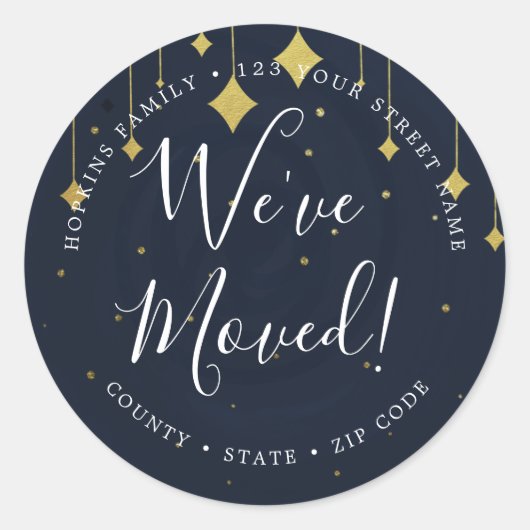 住所ステッカーの変更ネイビー金ゴールド ラウンドシール (正面)