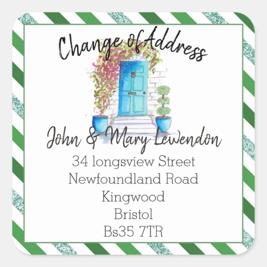 住所ステッカーの変更フロントドアのグリッター スクエアシール (正面)