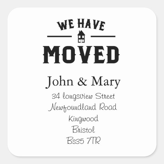 住所ステッカーの白黒の変更 スクエアシール (正面)