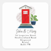 住所ステッカーの赤い玄関 スクエアシール (正面)