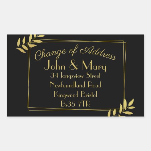 住所ステッカーの返品金ゴールドの葉変更 長方形シール (正面)