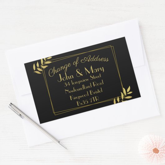 住所ステッカーの返品金ゴールドの葉変更 長方形シール (封筒)